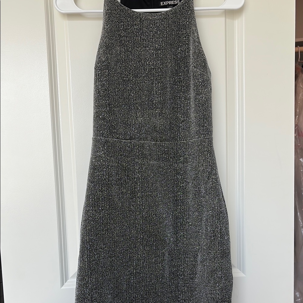 Express Black and Silver Halter Sheath Mini Dress